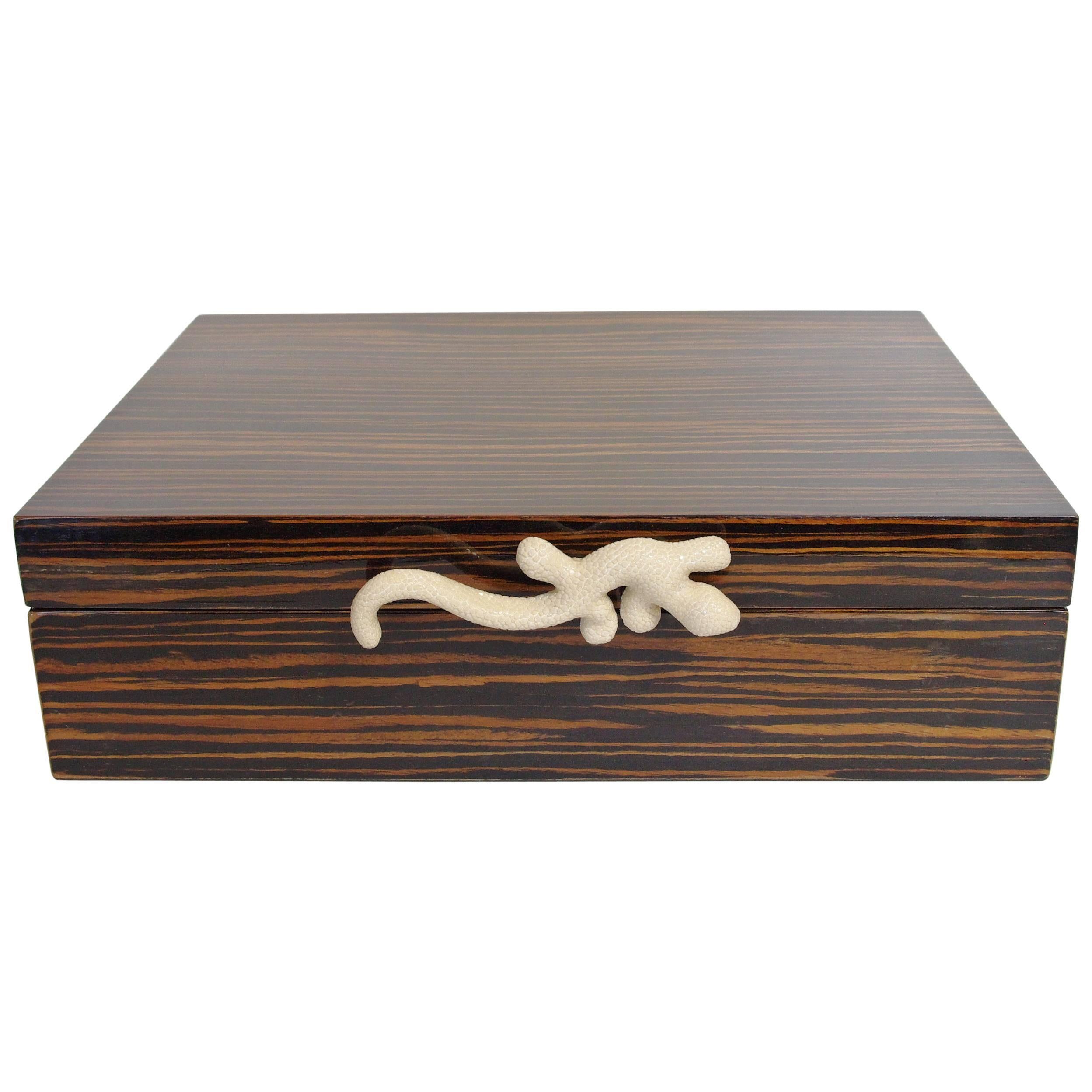 Amenity Box in Brown Macassar with Ivory Shagreen Knob by Fabio Bergomi