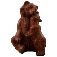Arne Bang Figure Stoneware in the Shape of a Brown Bear with Cub
