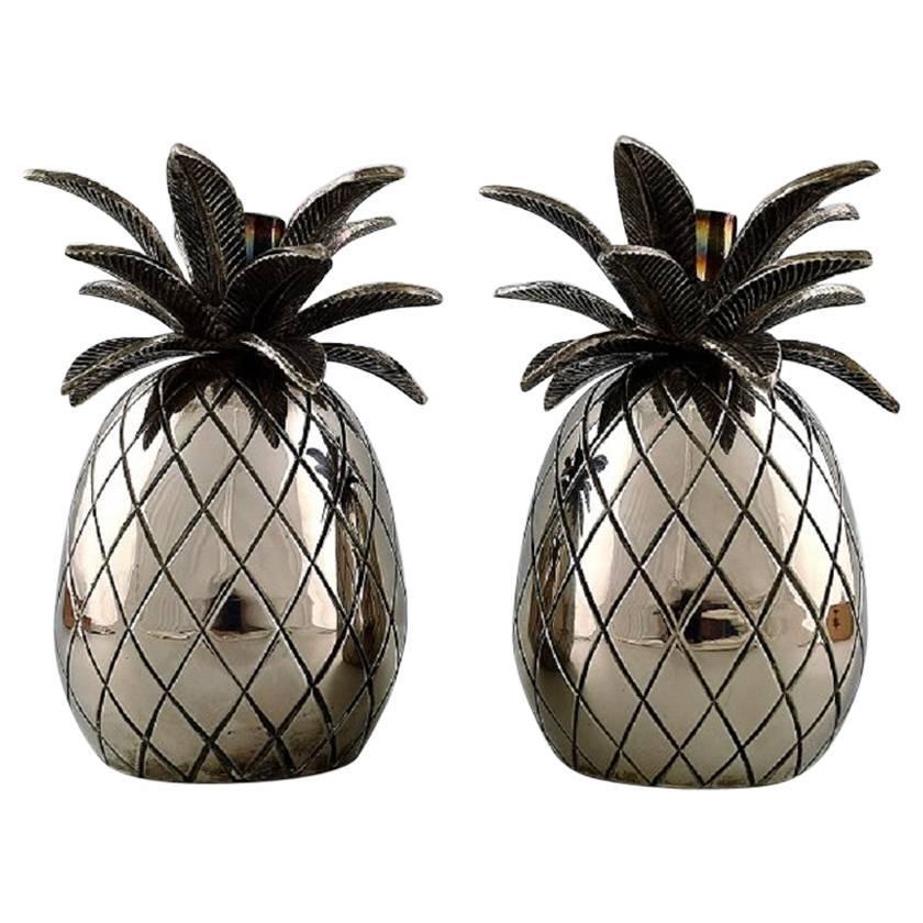 Pair of Art Deco Candlesticks in the Shape of Pineapples in Plated Silver
