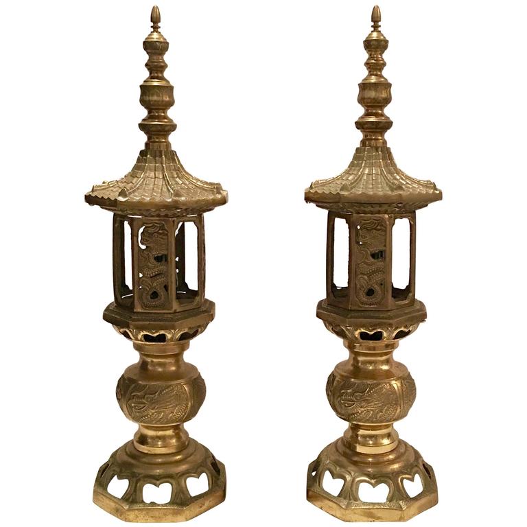 Vintage Chinese Brass Paa Temple Table Lamp Pair At 1stdibs Vintage Chinese Brass Paa Temple Table Lamp Pair For