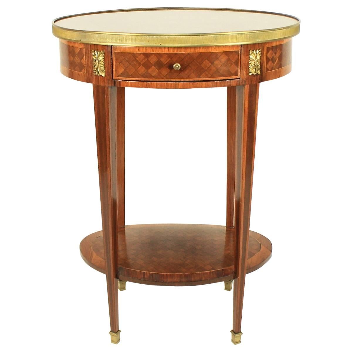 19th Century Bronze-Mounted Marquetry Oval Side Table with Red Marble top