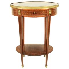 19th Century Bronze-Mounted Marquetry Oval Side Table with Red Marble top
