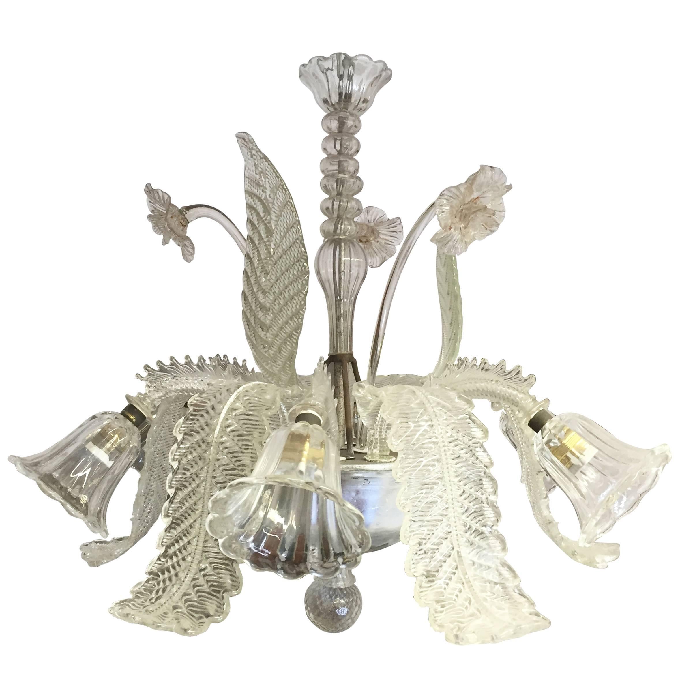 Early 20th Century Clear Glass Chandelier Made by Barovier & Toso For Sale