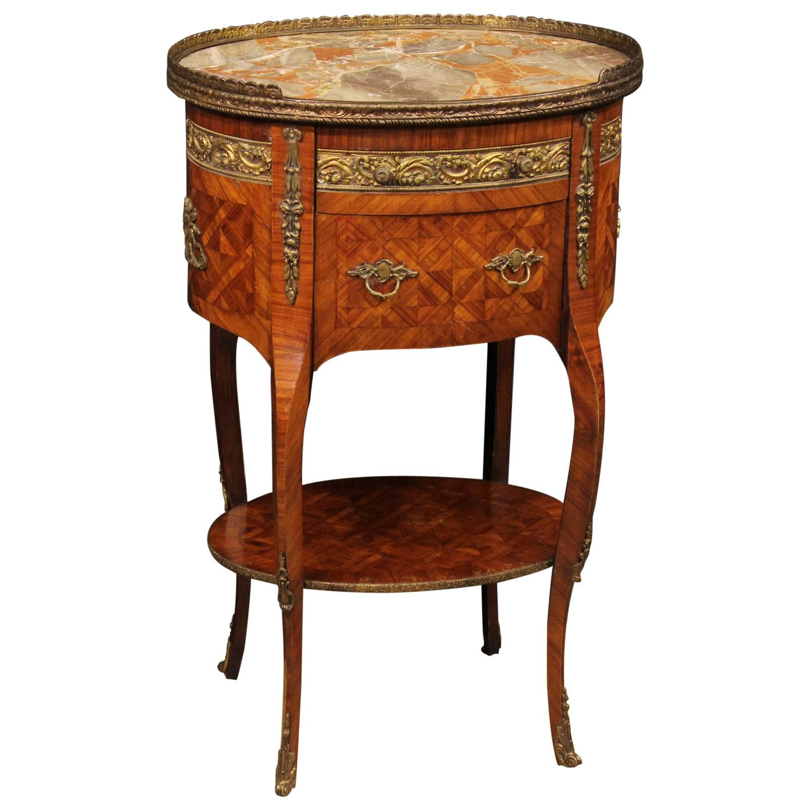 20th Century French Inlaid Nightstand in Rosewood With Marble Top