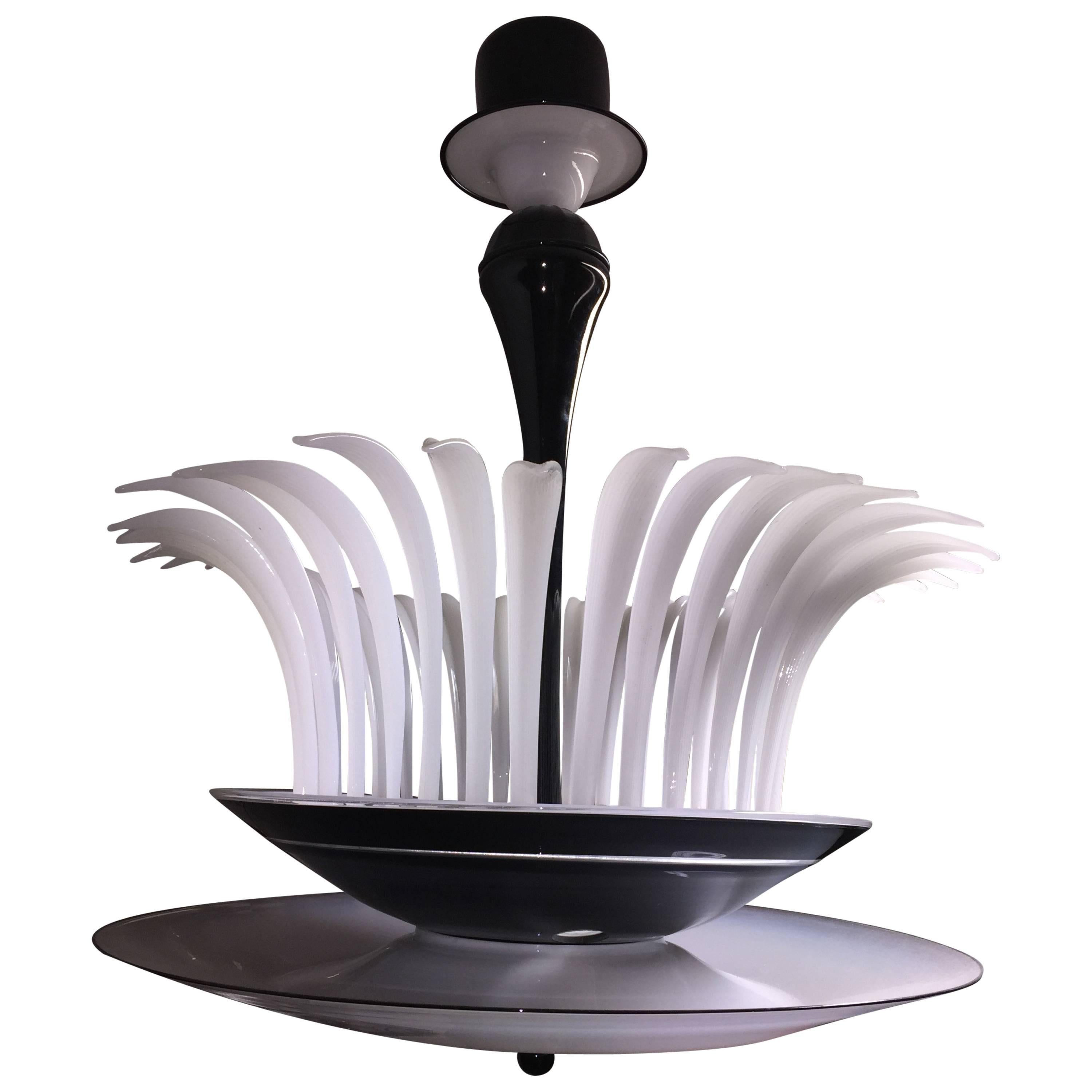 Mid-20th Century Black and White Murano Glass Chandelier For Sale
