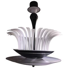 Mid-20th Century Black and White Murano Glass Chandelier