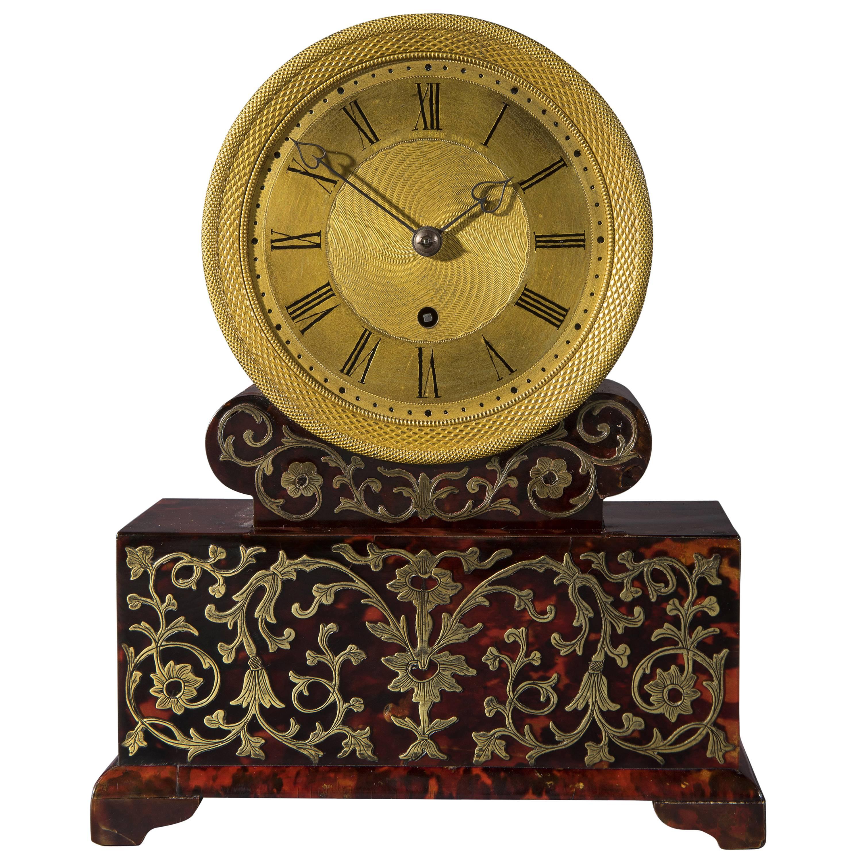 Regency Period Red Tortoiseshell and Brass Inlaid Boulle Mantel Clock For Sale