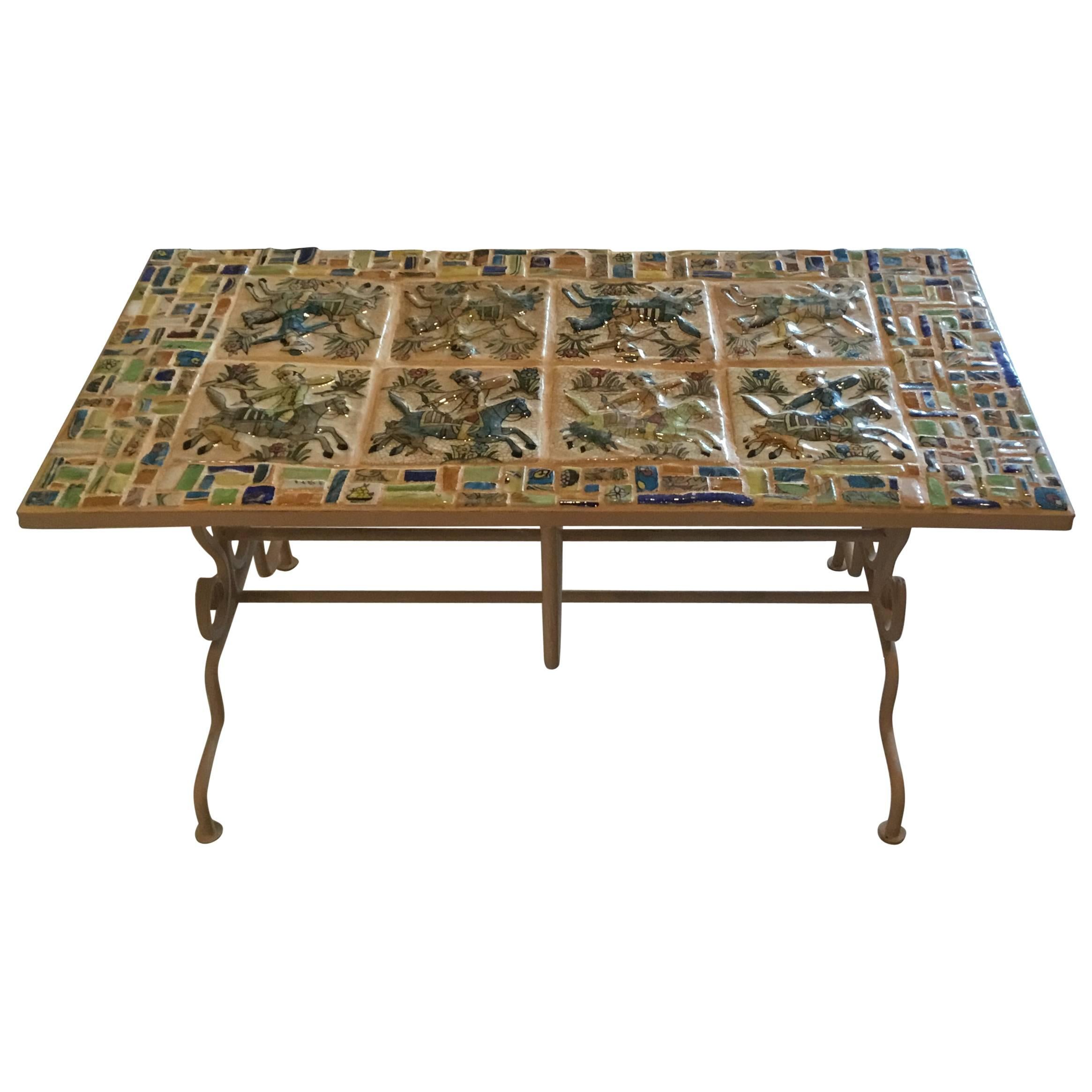 One of a Kind Persian Tile Coffee Table For Sale