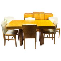 Vintage 1930s Art Deco Bird’s-Eye Maple Dining Suite Set