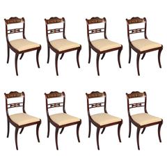 Set of Eight Early 19th Century Period Rosewood and Brass Inlaid Dining Chairs