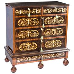 Queen Anne Style Walnut Marquetry Chest Drawers 2