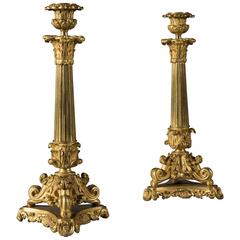 Pair of William IV Period Gilt Bronze Rococo Style Candlesticks