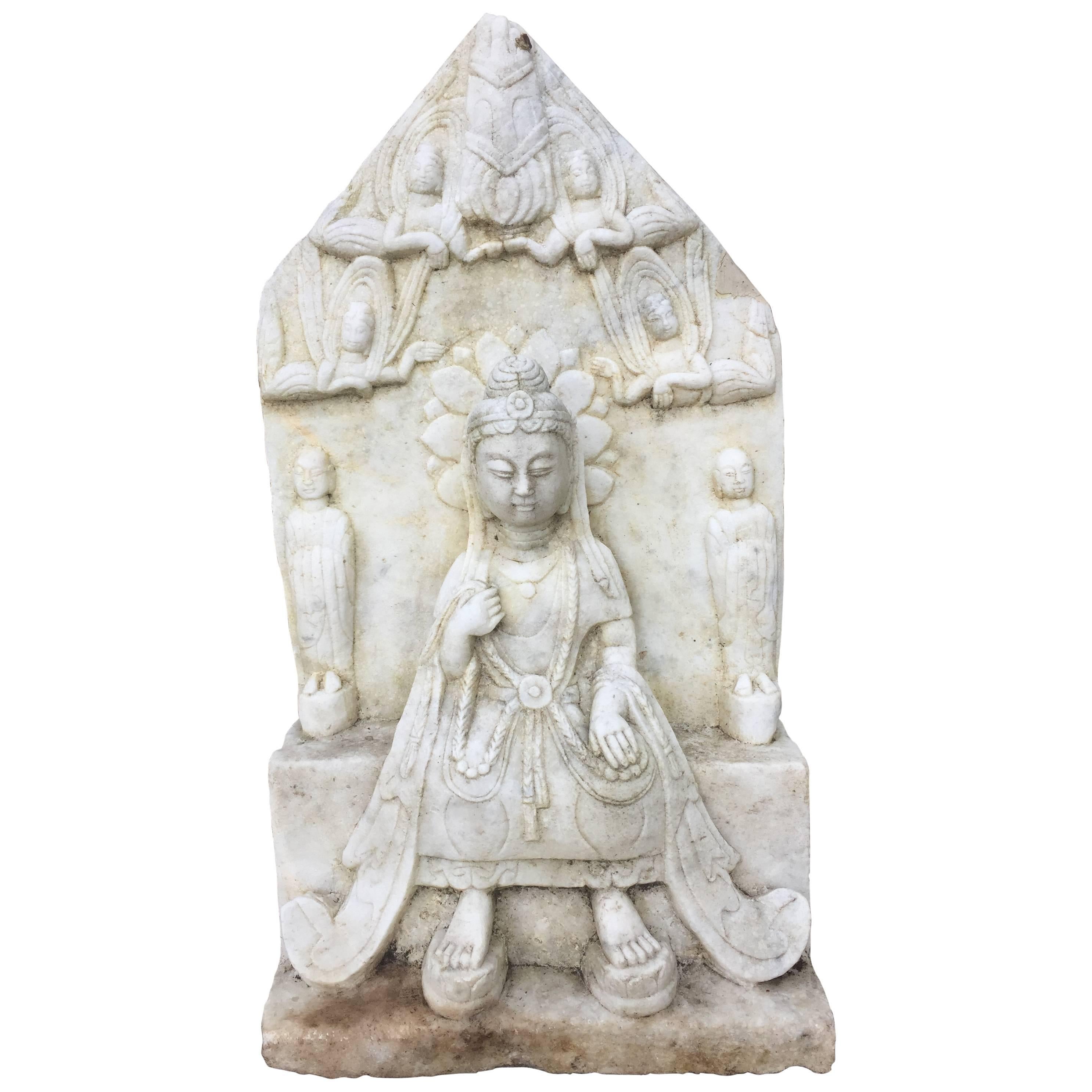 China Old Hand carved marble of Buddha & Flying Aspara Angels good garden choice