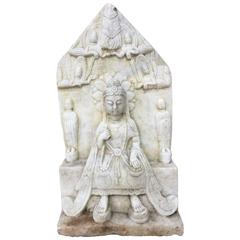 China Old Hand carved marble of Buddha & Flying Aspara Angels good garden choice