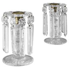 Pair of William IV Cut-Glass Candlestick Lustres