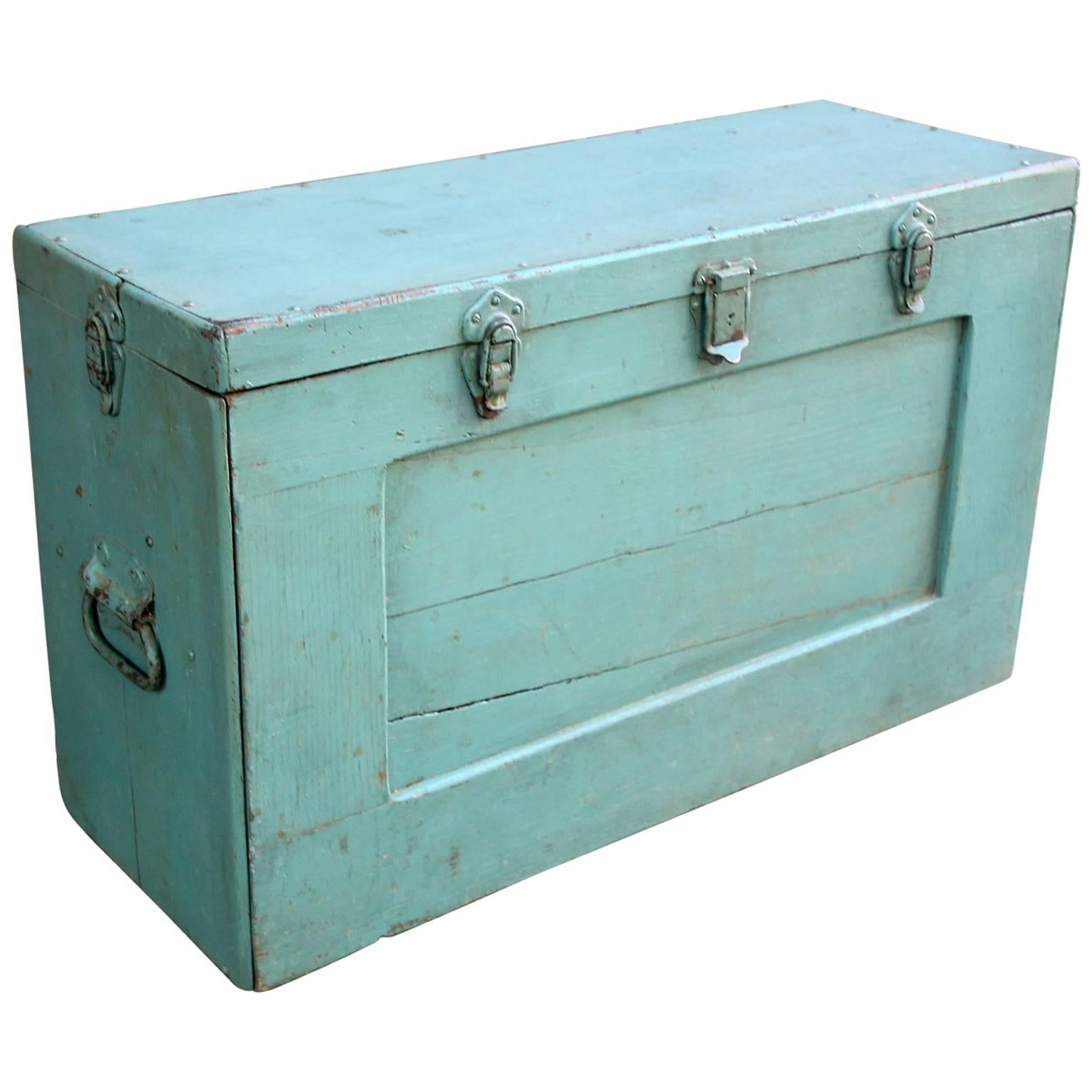 Tall Blue Painted Tool Chest, American, Mid-20th Century