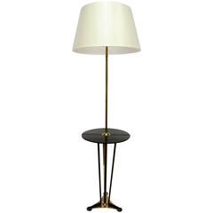 French 1950s Floor Lamp with Attached Opaline Table