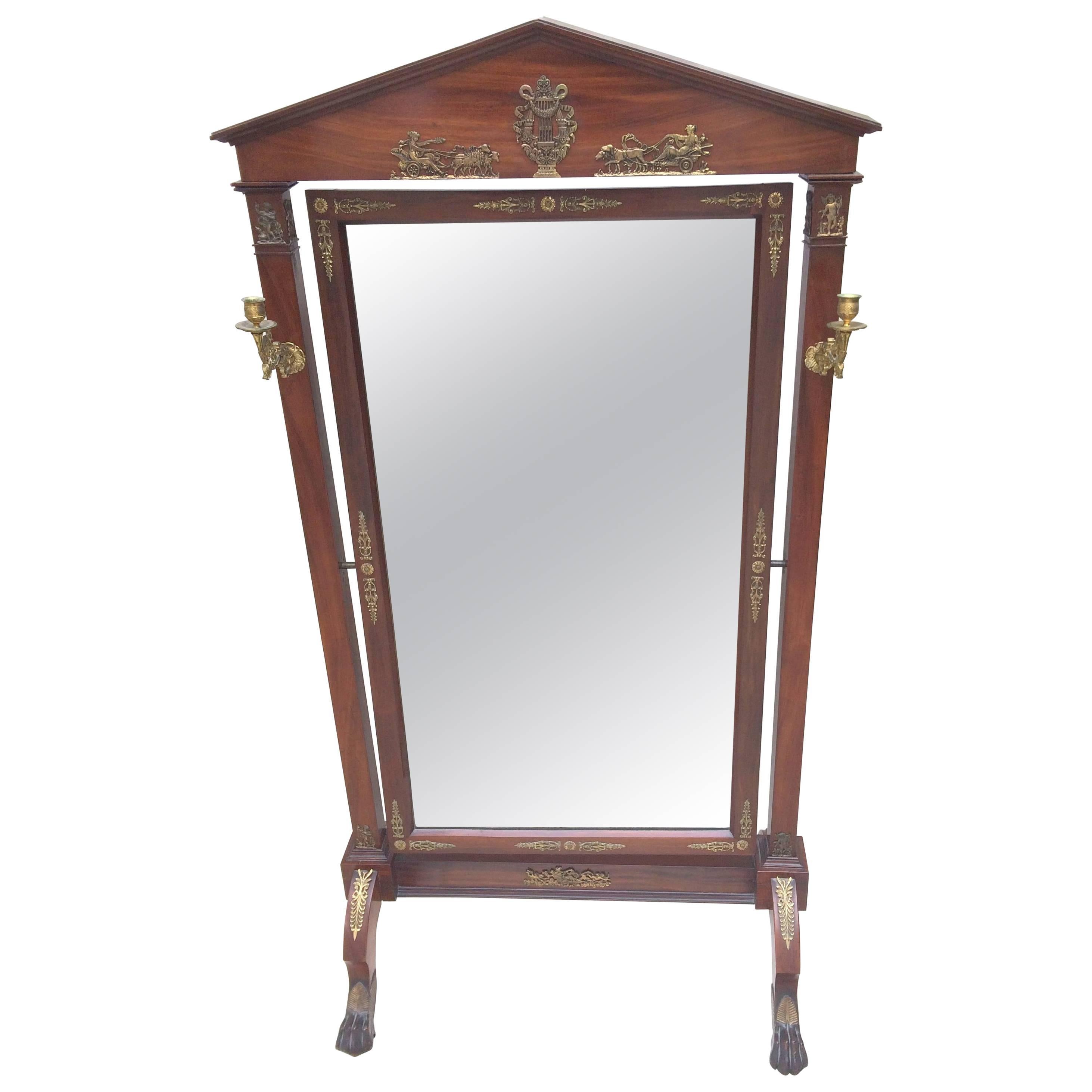 Wonderful French Regency Empire Mahogany Bronze Ormolu Cheval Dressing Mirror 