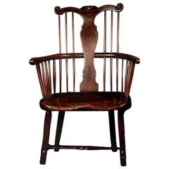 Very rare English Thames Valley fruitwood & elm Windsor chair early 18th century 6