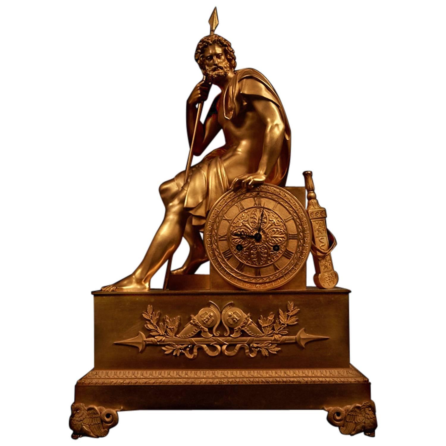 Large fire gilded Empire clock depicting a seated Ulysses, early 19th century