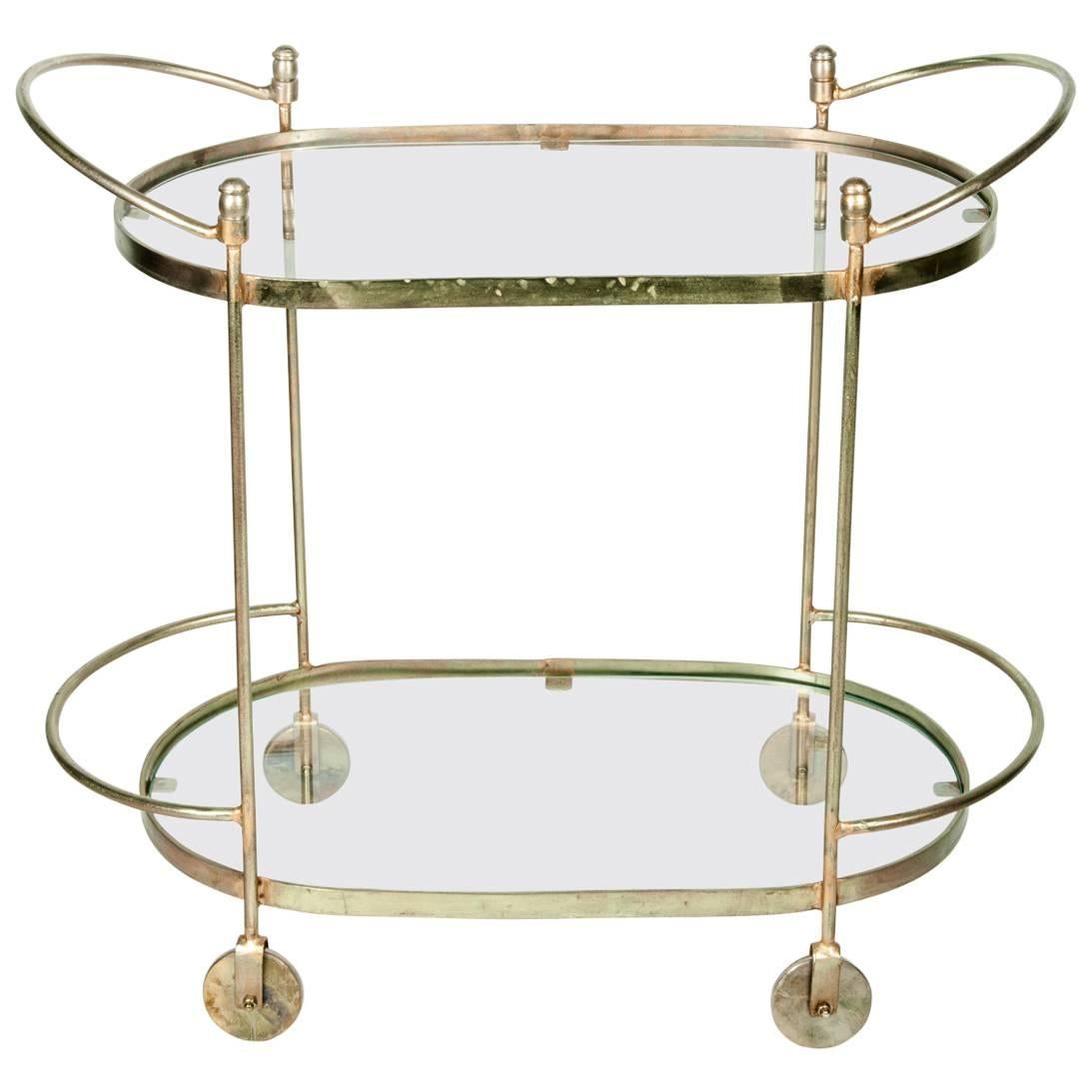Mid-Century Solid Brass Two-Tier Tea Cart or Serving Table