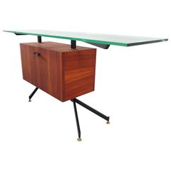 Italian Modernist Dry Bar with Thick Floating Glass Top and Brass Details 10