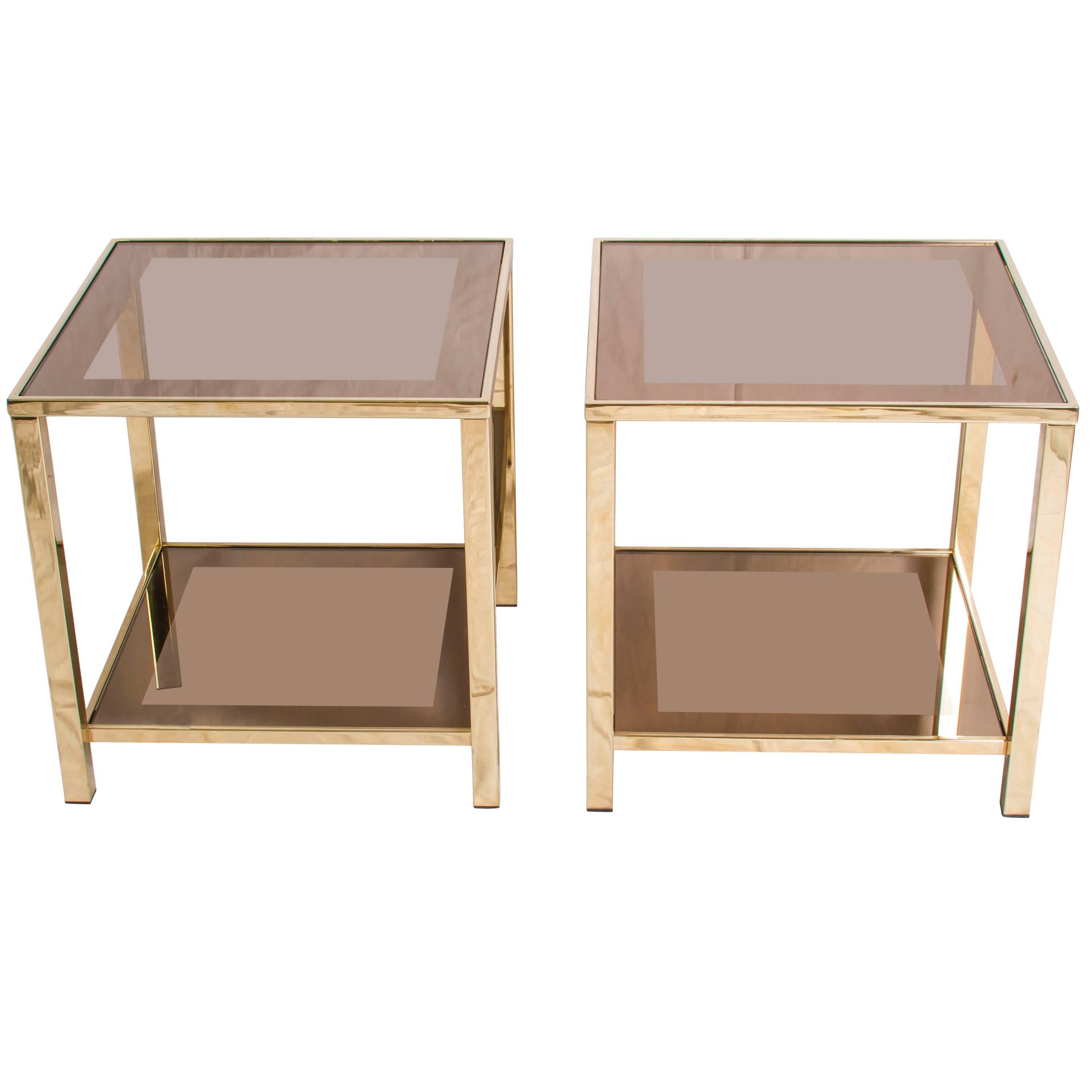 Pair of Two 23-Carat Gold-Plated Side Tables by Belgo Chrome