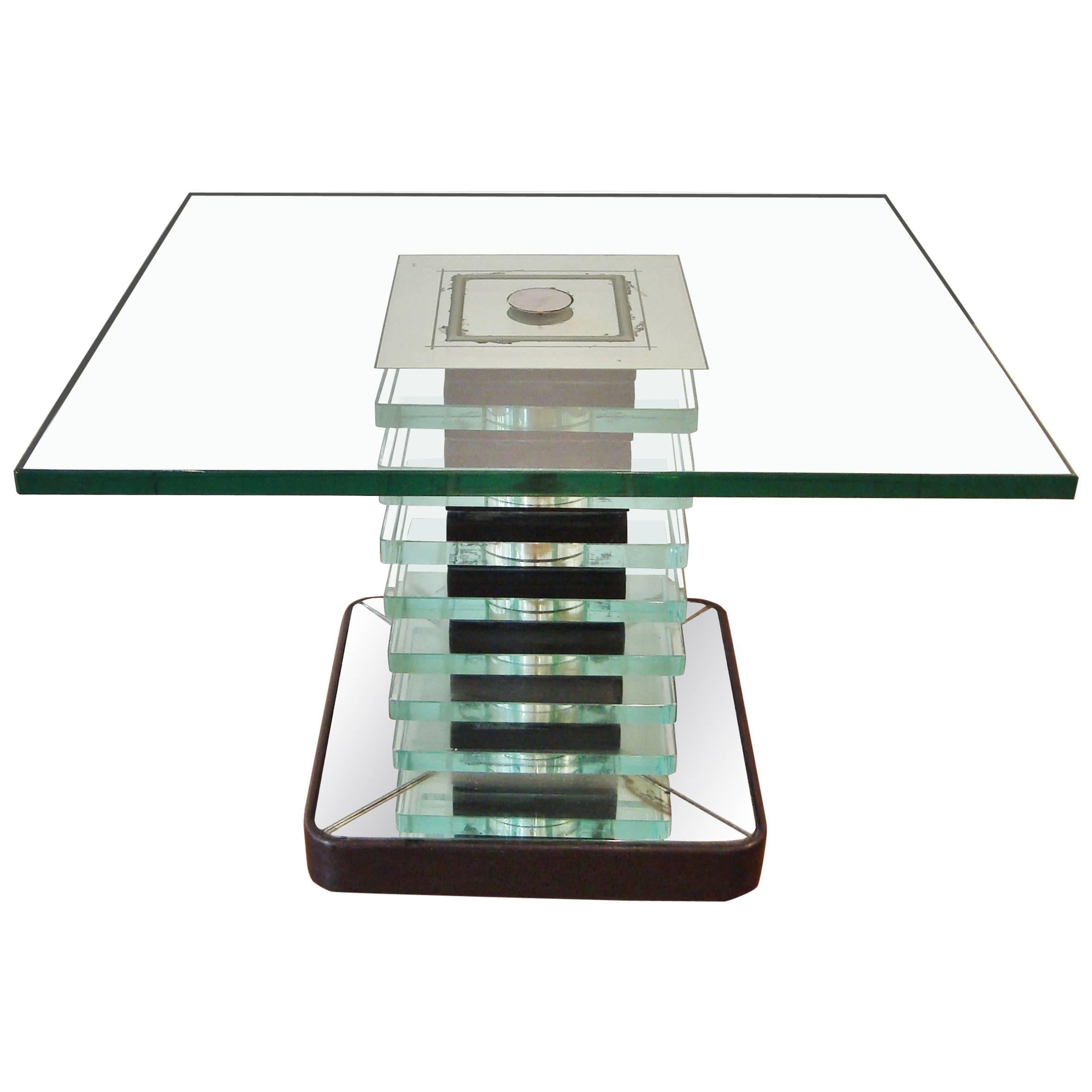 Modernist Glass, Mirror and Wood table, Fontana Arte, Italy, 1940 For Sale