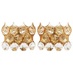 Large Palwa Sconces, Gilt Brass and Crystal Glass, 1970 4