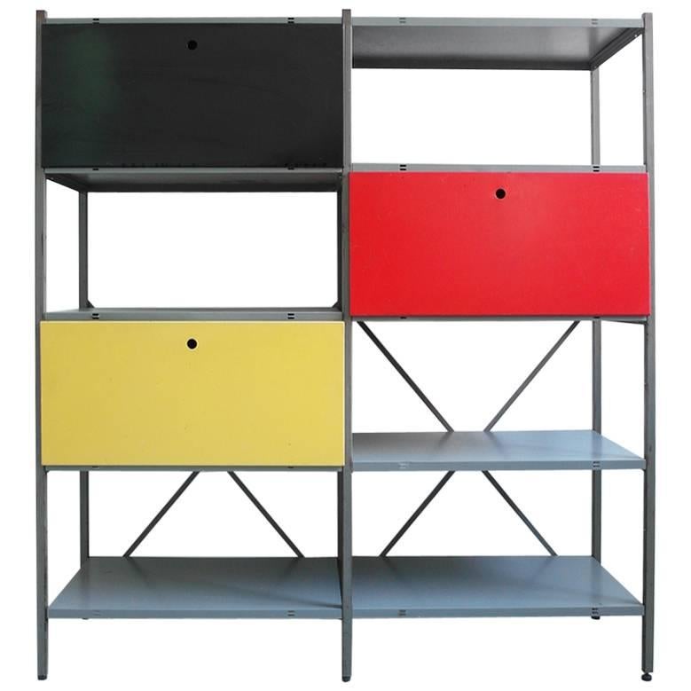Colorful Industrial Metal Storage Cabinet by Wim Rietveld for Gispen, 1954