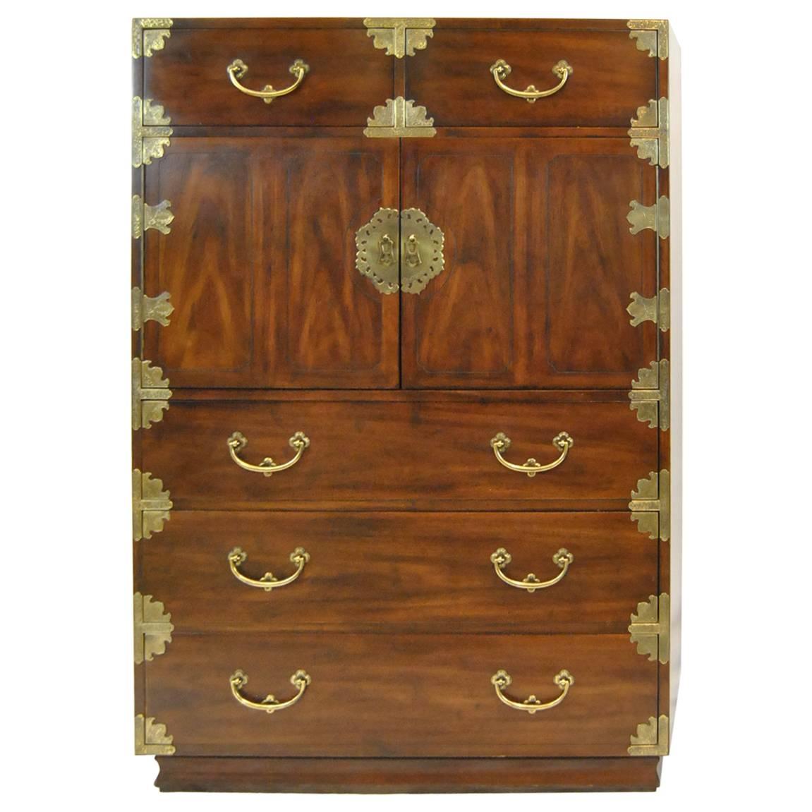 Tall Mahogany Gentlemen's Chest with Asian Campaign Styling by Henredon