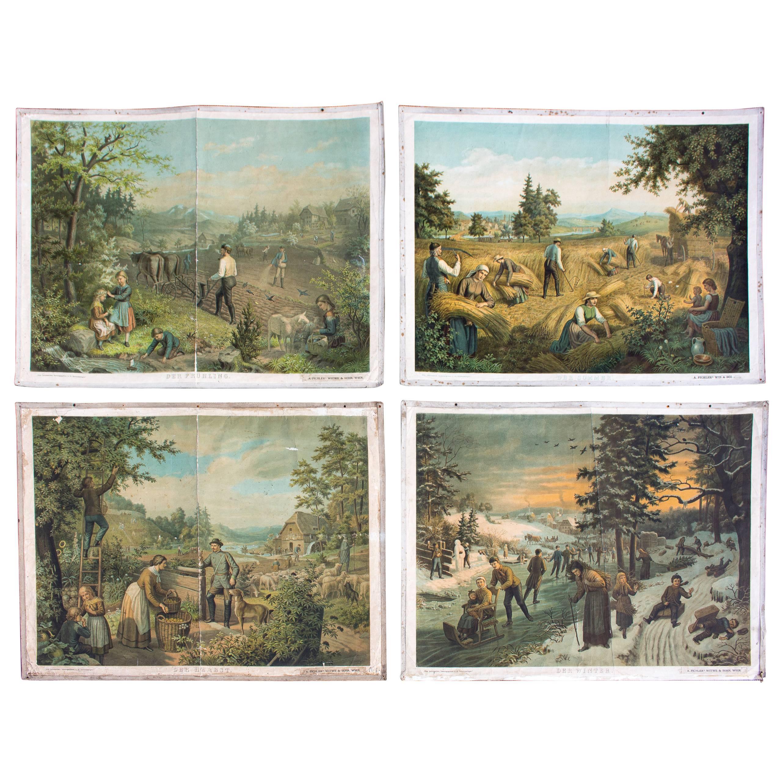 19th Century Wall Chart, Four Seasons, G. Schweisinger, 1885 For Sale