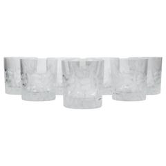 Retro Mid-20th Century Cut Crystal Tiffany Low Ball Drinks Glassware Set of Six