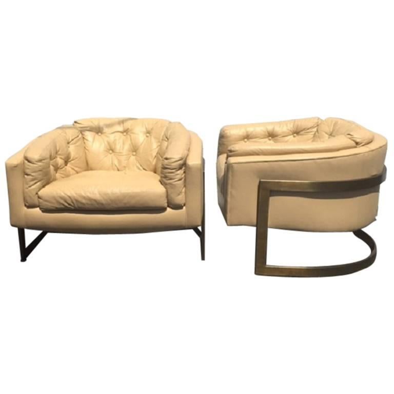Large Bronze and Leather Lounge Chairs For Sale