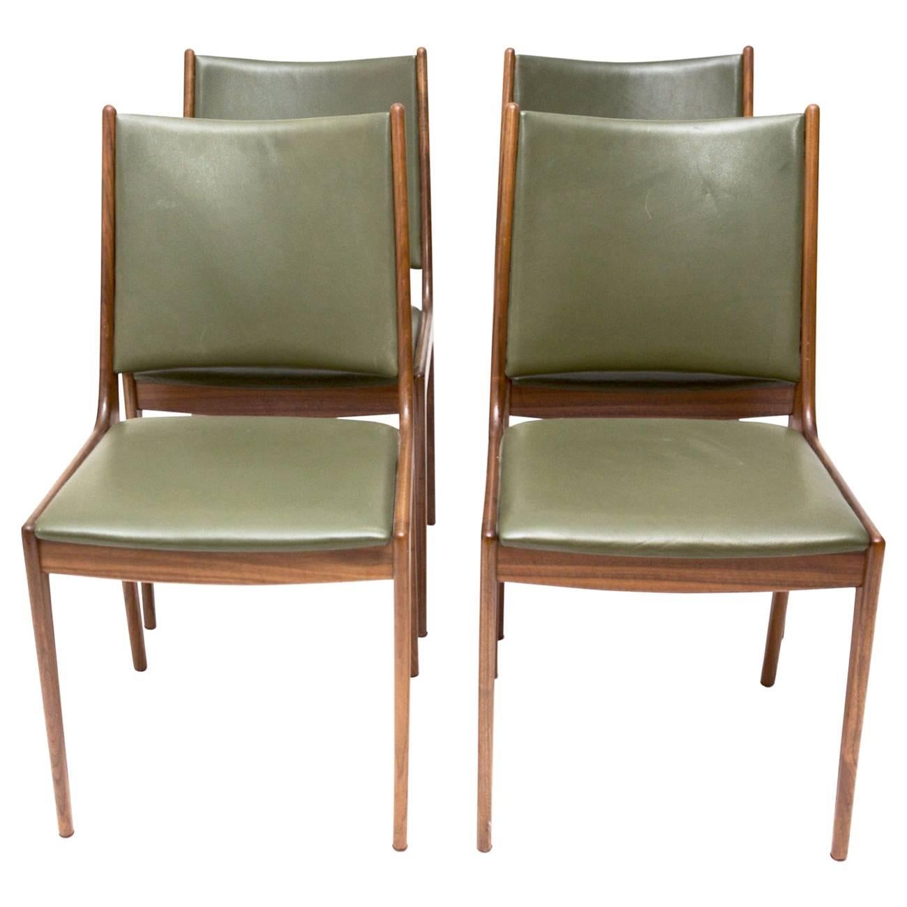 Johannes Andersen Teak Dining Chairs with Green Leather