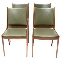 Johannes Andersen Teak Dining Chairs with Green Leather