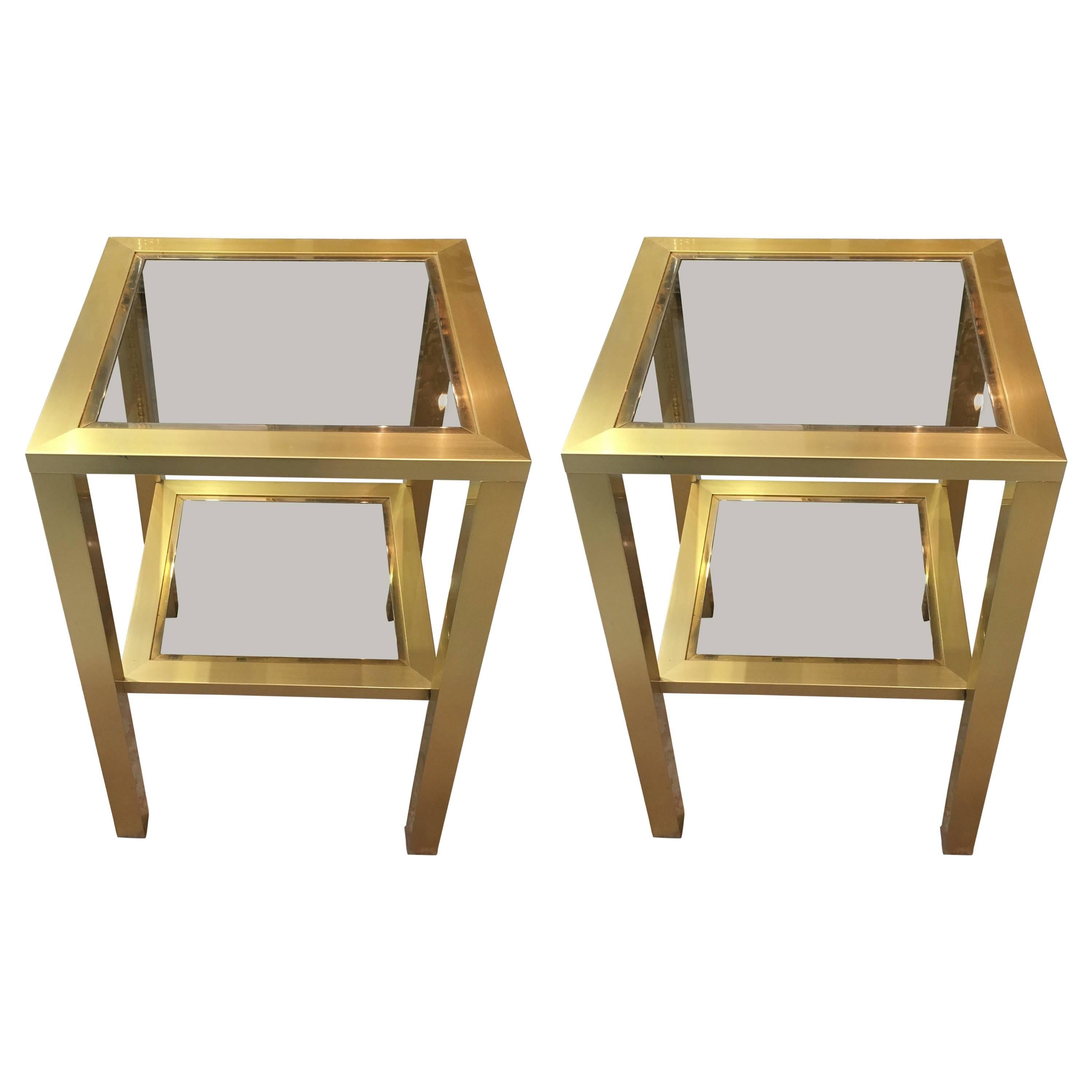 Fabulous Pair of French Brass and Glass Side Tables