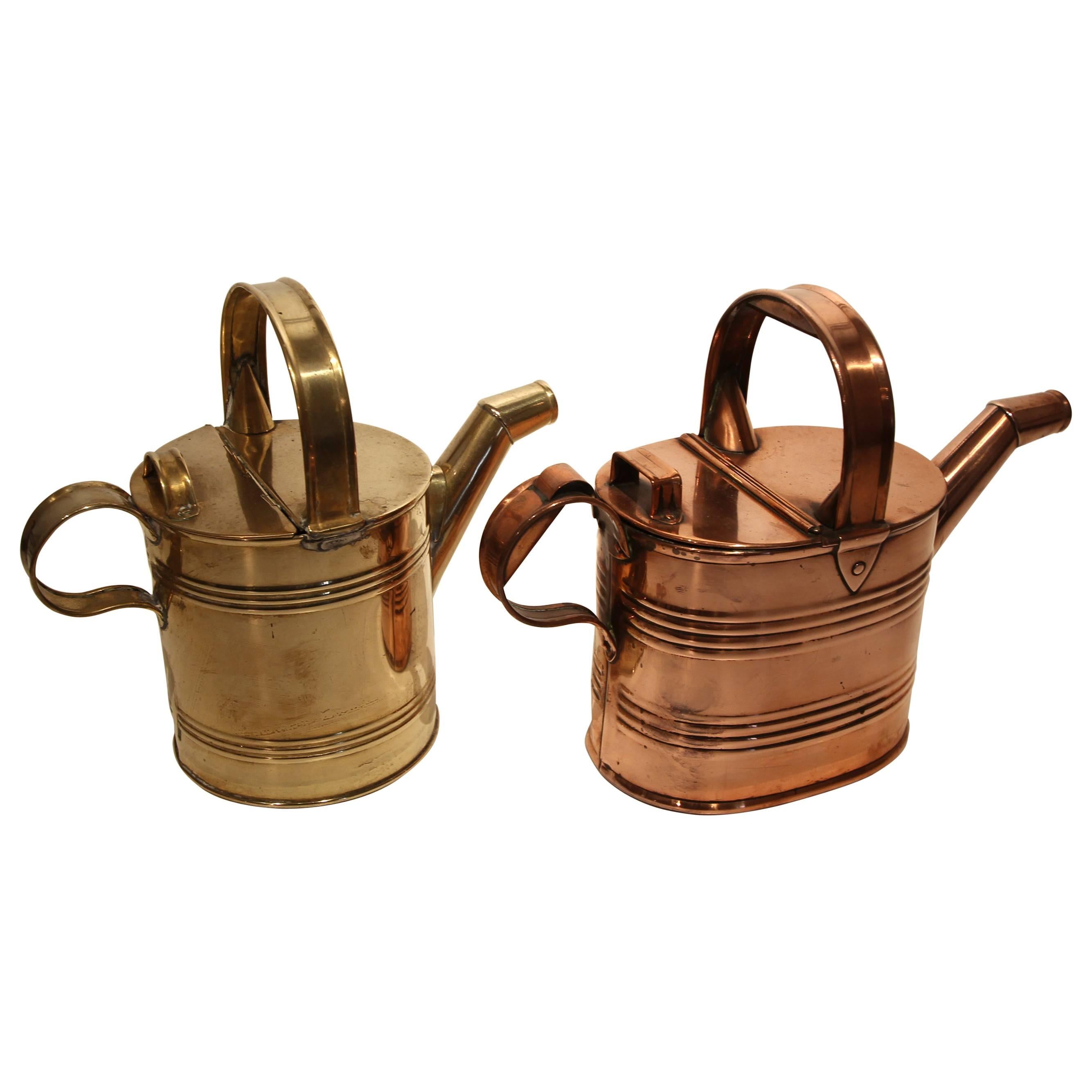 Brass and Copper Watering Cans, England, Late 19th Century For Sale