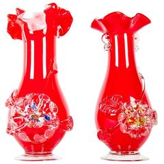 Mid-Century Pair of Murano Glass Decorative Vases