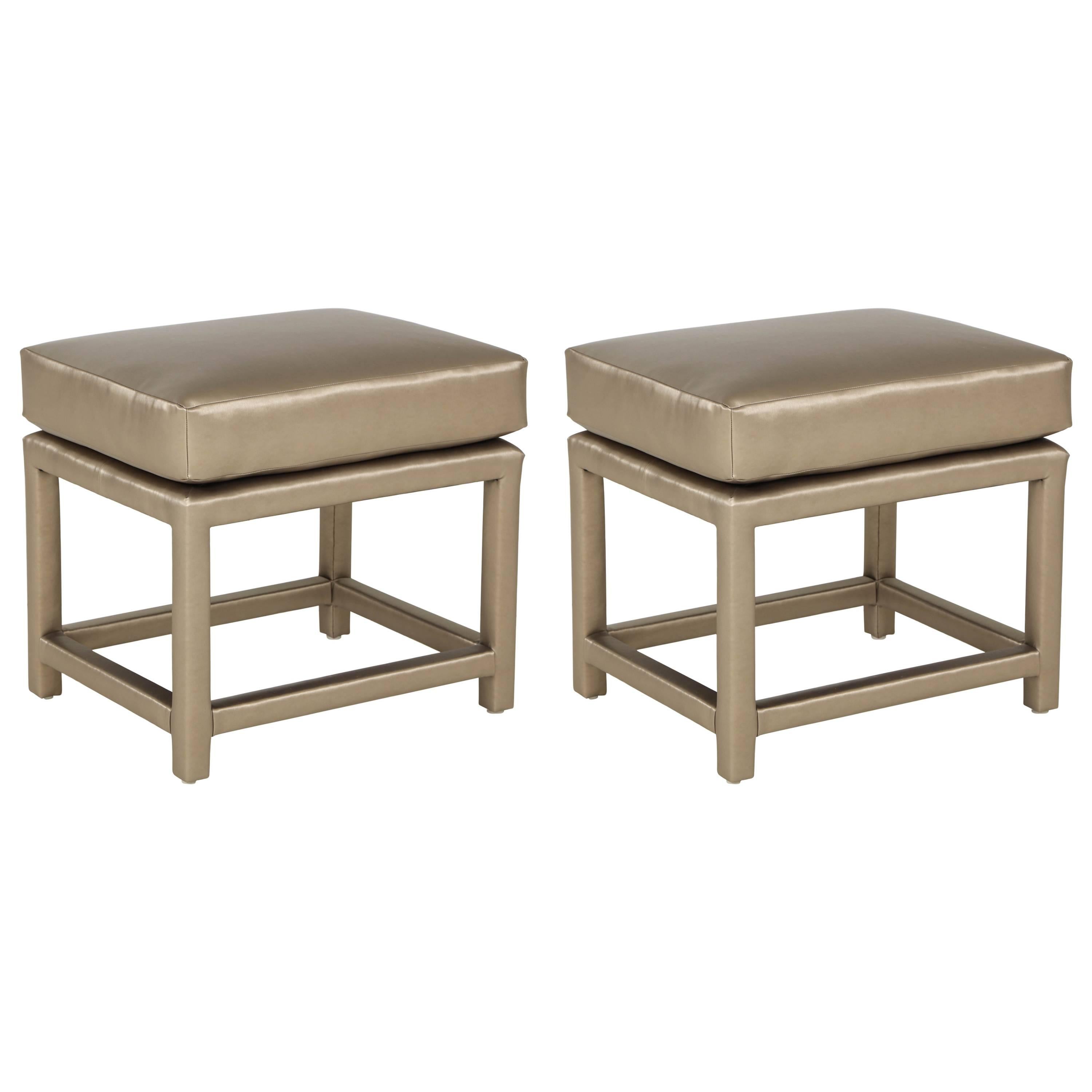 Milo Baughman Bronze Upholstered Ottomans