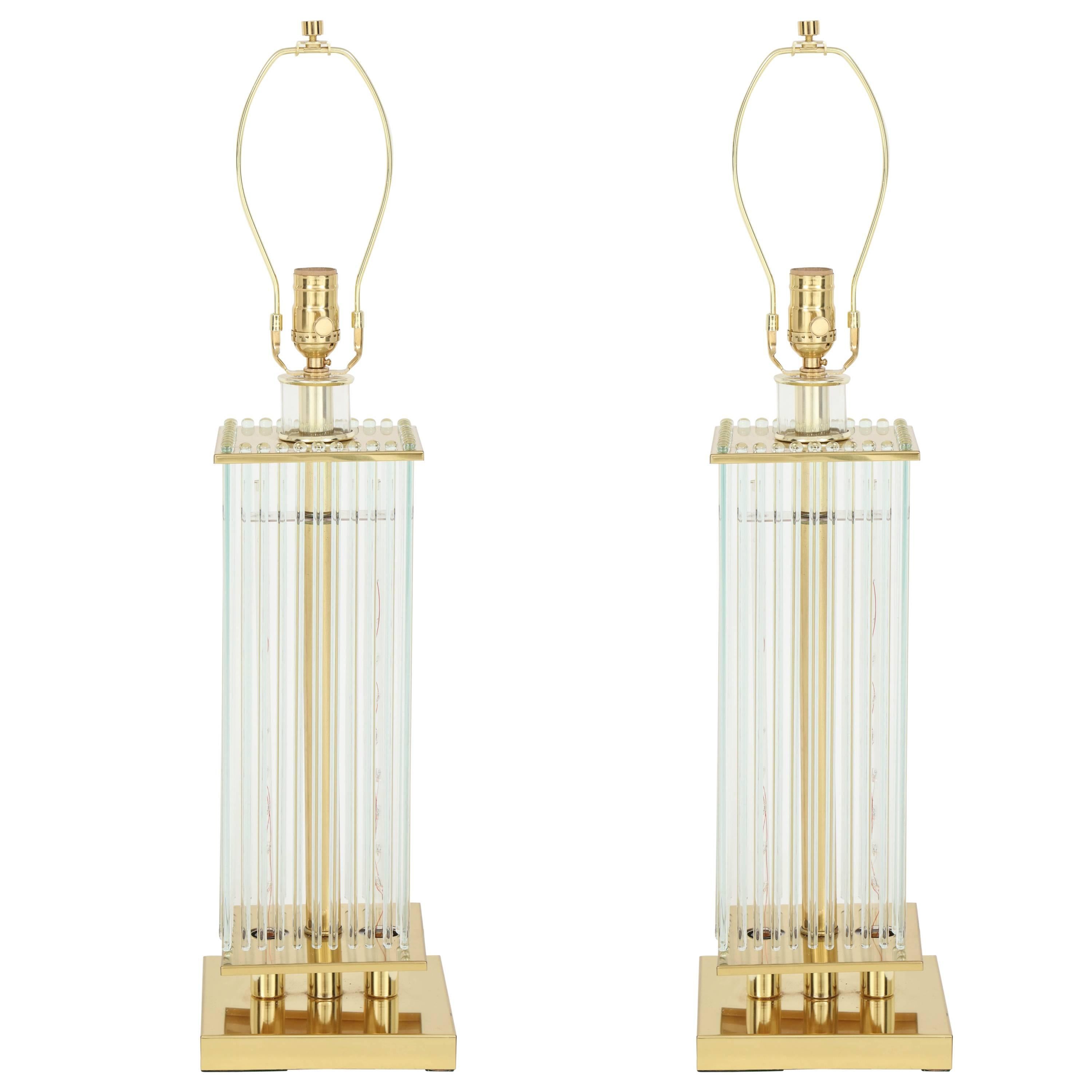 Sciolari Brass and Glass Rod Table Lamps