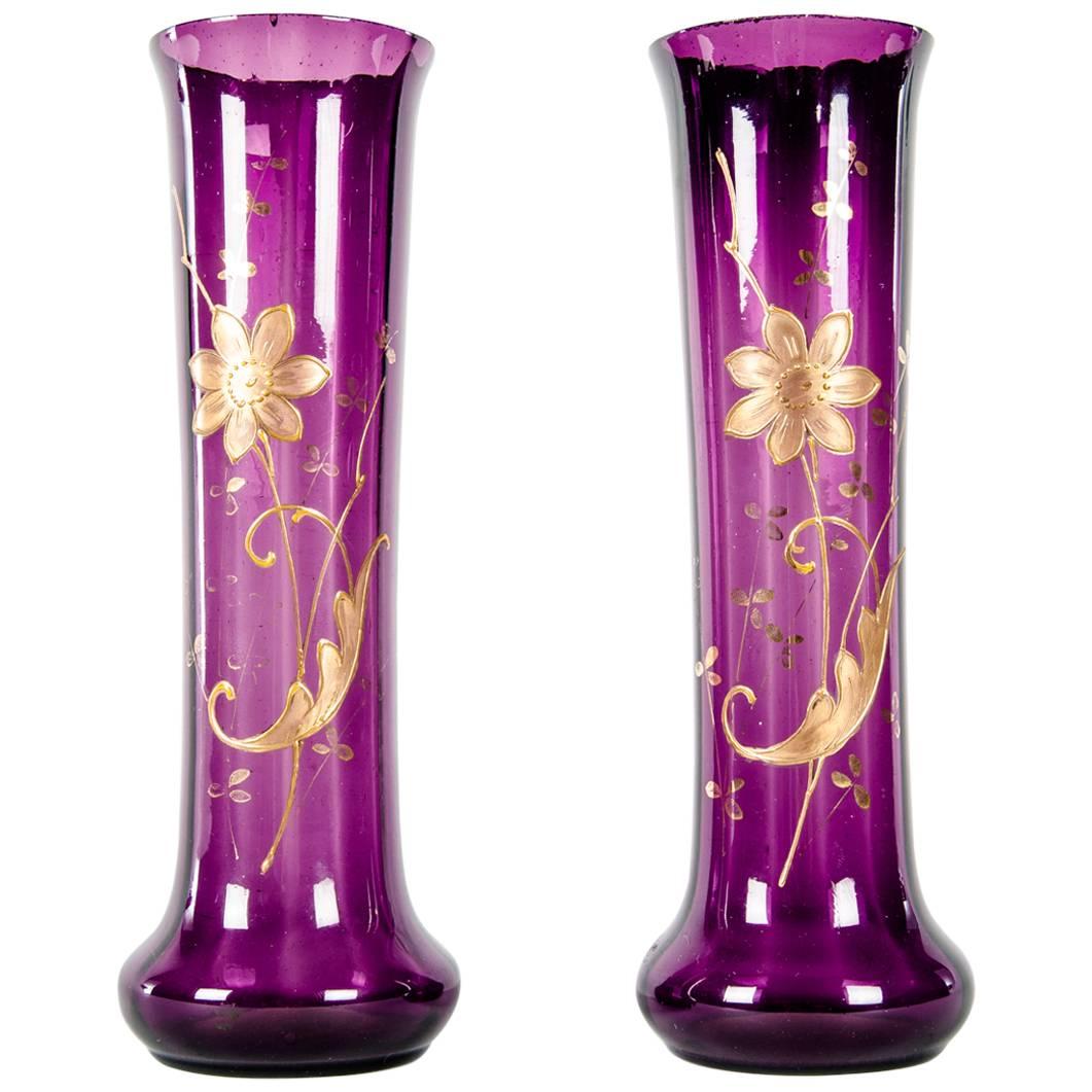 Vintage Amethyst Pair of Decorative Bud Vases
