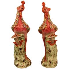 Pair of Chinese Export Earthenware Phoenix Birds