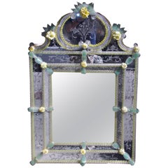 Antique Venetian Murano Vibrant Decorative Floral Wall Mirror, Circa 1870