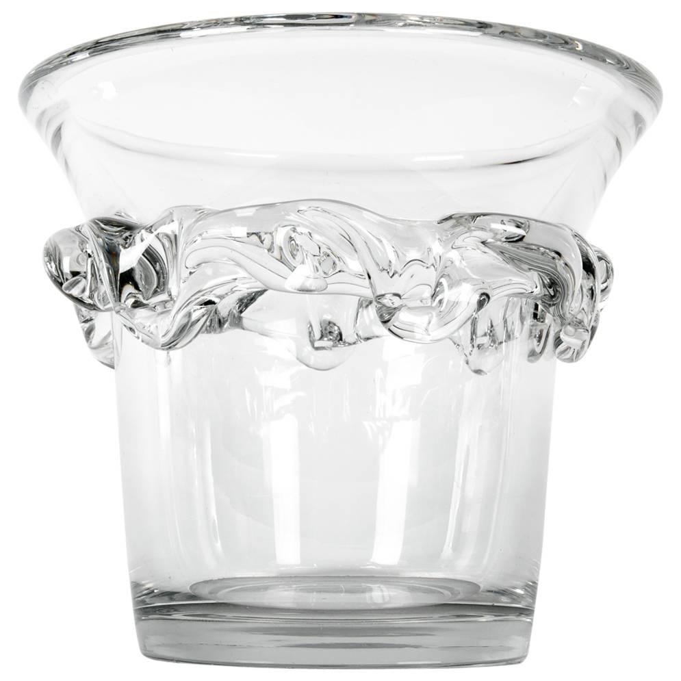Large Vintage Daum Ice Bucket with Abstract Crystal Element on Exterior