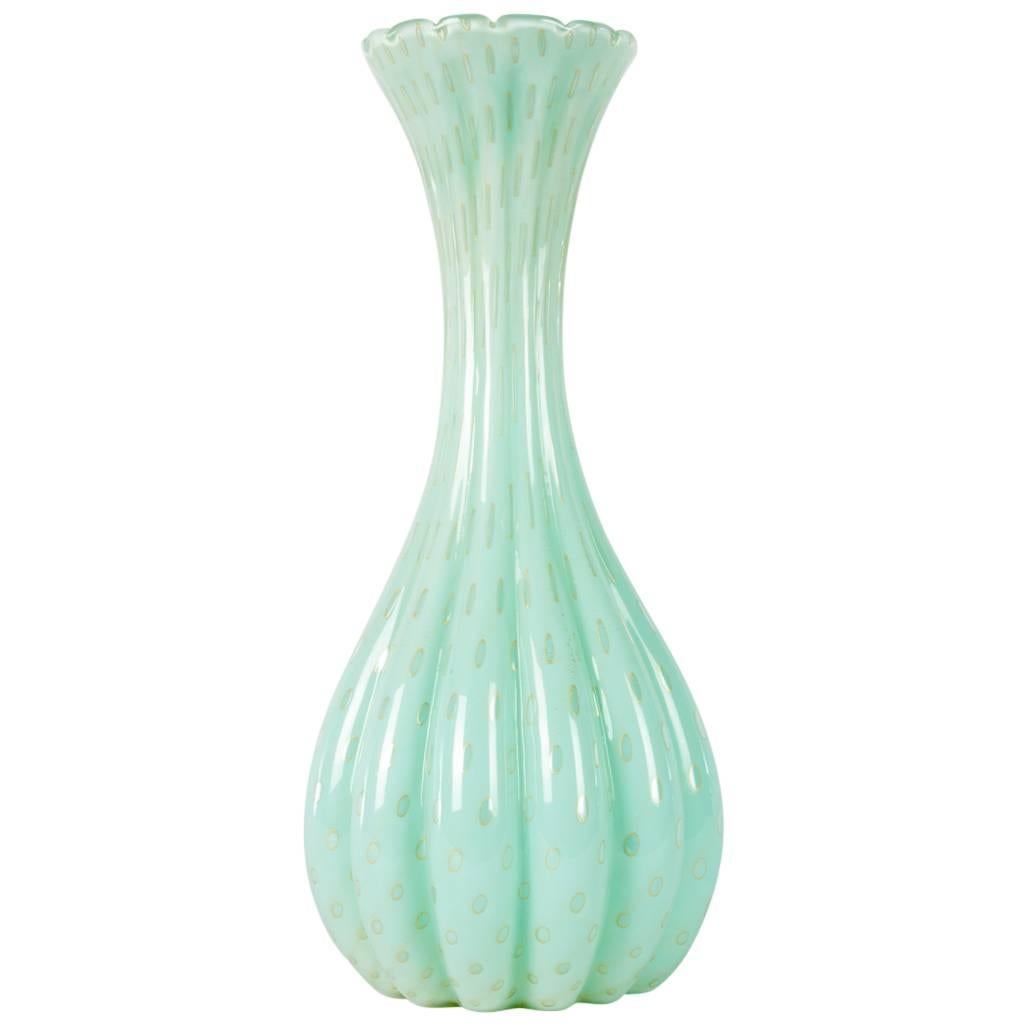 Tall Vintage Sea Mist Murano Fluted Decorative Vase
