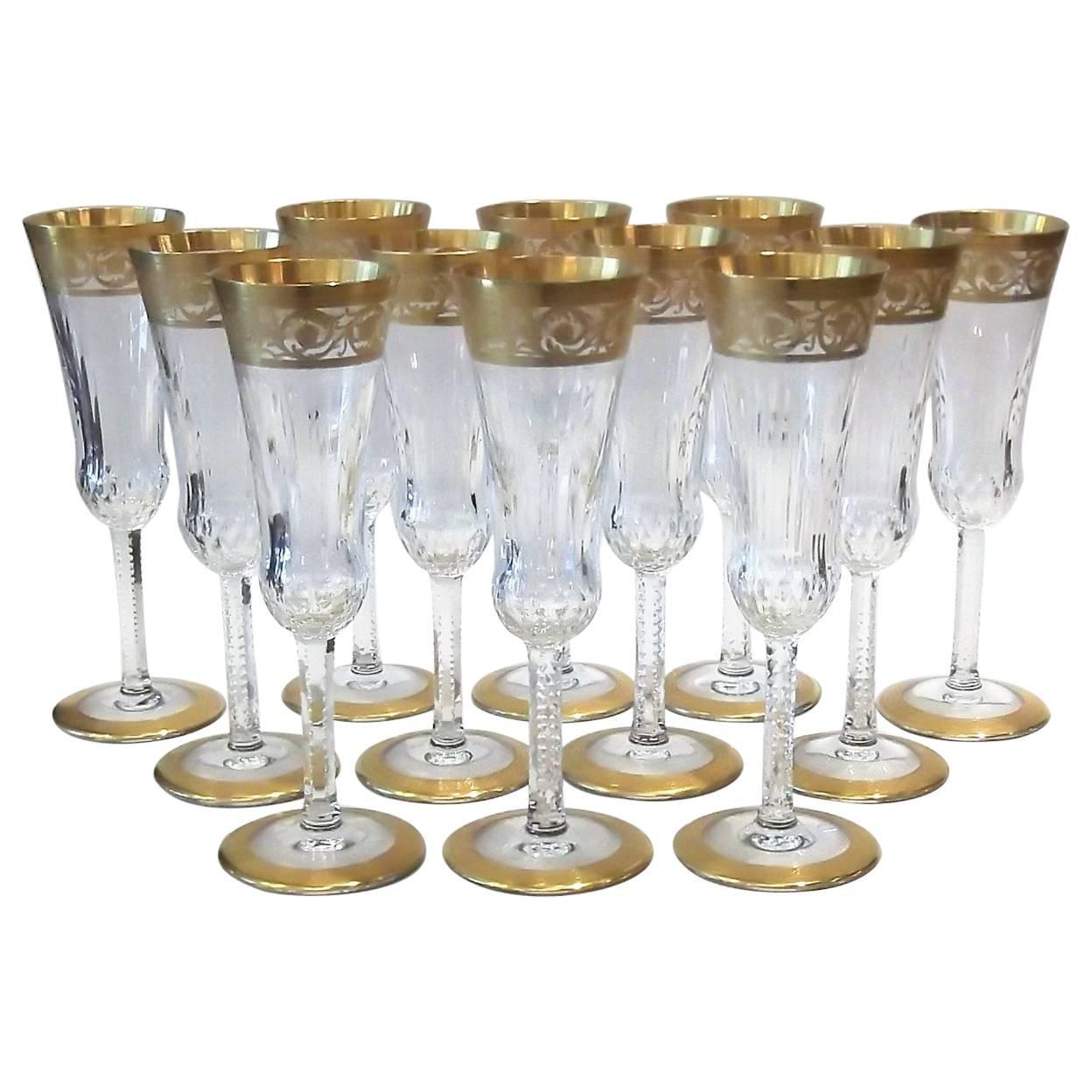 Saint Louis Thistle Pattern Gold Encrusted Champagne Flutes For Sale at
