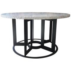 Travertine and Iron Dining Table