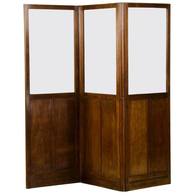 Antique English Mahogany and Glass Folding Room Screen, circa 1860 For