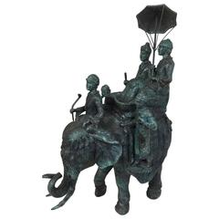 Patinated Bronze Sculpture of Indian Prince on Elephant